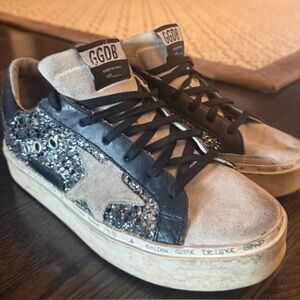 Golden Goose Women’s 7 Black, Gray & Silver Glitter sneakers